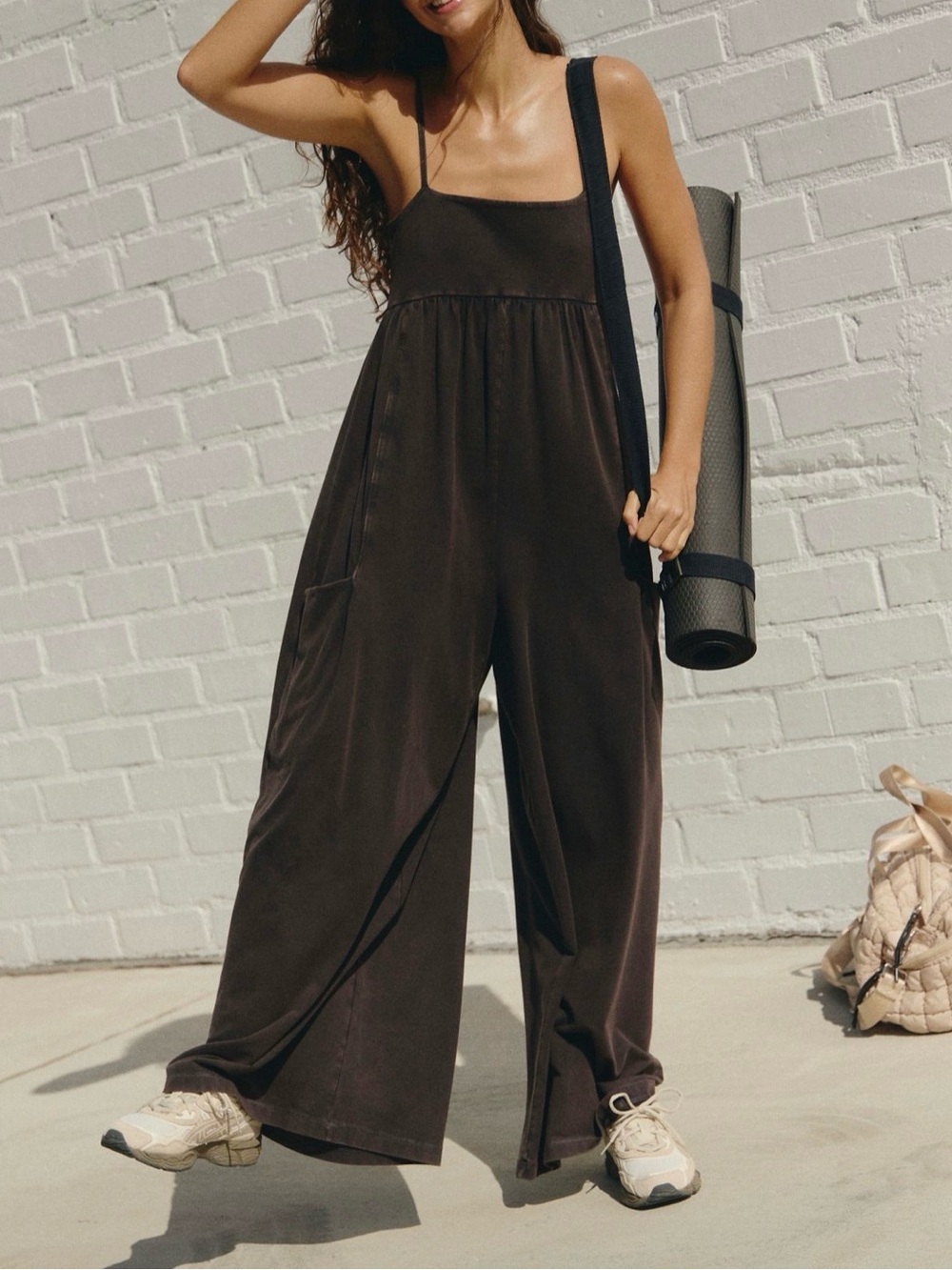 NWT Free People Movement Stappy Onsie Wide-Leg Black Washed Romper